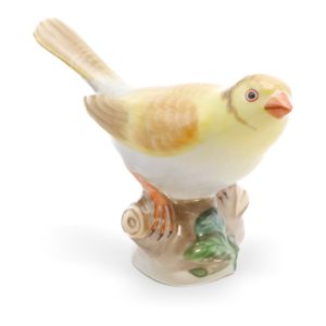 Herend Figurine Bird, Hand-Painted Finch Porcelain, Vintage Ceramic Collectible Sculpture,