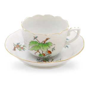 Herend Coffee Cup + Saucer, Rose Hips Ornament Porcelain Hand-Painted