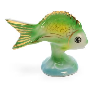 Hollohaza Fish Porcelain Figurine Hand-Painted, Vintage Ceramic Collectible Sculpture,