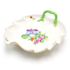 Herend Porcelain Grand Floral Leaf Tray Gold Rim Hand-Painted