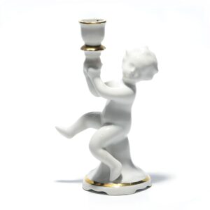 Porcelain Cupid Candleholder Figurine, Transylvanian, Art Deco Room Decor, Rare Collectible Cupid Sculpture 7″, Vintage Ceramic