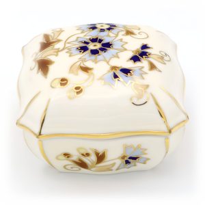 Zsolnay Cornflower Trinket Box, Vintage Porcelain Bonbonniere Hand-Painted