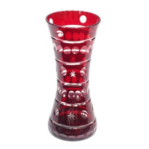 Crystal Vase, Glass Cut Vessel, Bohemia Red Hourglass Vase, Vintage Home Decor, Elegant Centerpiece Display