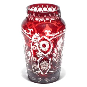 Bohemia Red Crystal Wide Vase, Hand-Cut Vintage Glass Decorative Centerpiece, Elegant Home Décor or Collectible Display Piece