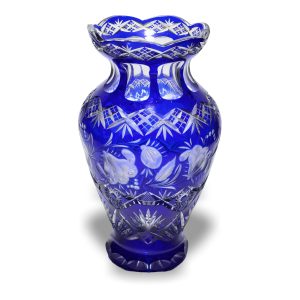 Bohemia Cut Glass Crystal Vase, Blue Lead Crystal