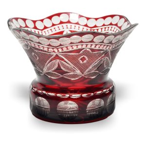 Bohemia Cut Glass Ruffled Vase, Vintage Red Lead Crystal Centerpiece, Crystal Art