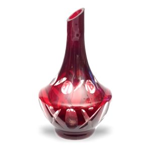 Bohemia Red Crystal Vase, Diagonal Cut, Red Vintage Hand Made Vase