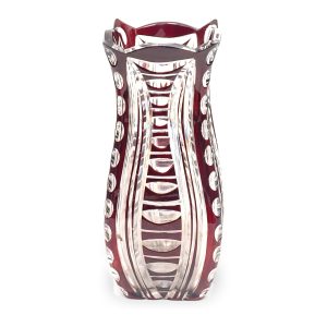 Art Deco Hand Cut Crystal Vase, Burgundy Bohemia Vase, Vintage Home Decor Collectible, Elegant Floral Display Accent