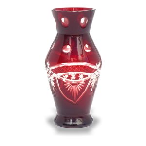 Bohemia 7-Inch Small Red Crystal Vase, Hand-Cut Vintage Glass Accent, Elegant Collectible Centerpiece for Table or Gift Idea