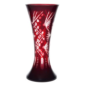 Bohemia Red Cut Glass Crystal Vase, Handcrafted Vintage Decorative Piece, Elegant Rays Centerpiece, Collectible Home Decor