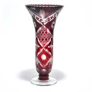 Bohemia Red Cut Glass Chalice Vase, Exquisite Vintage Pedestal Crystal, Delicate Handcrafted Decorative Piece for Display or Collecting