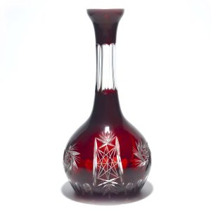 Bohemian Crystal Decanter, Large Red Cut Glass Vintage Vase, Art Glass Barware Piece