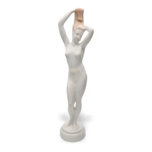 Aquincum Art Deco Porcelain Figurine Bathing Nude Lady – Hand Painted, Vintage Ceramic Collectible Sculpture