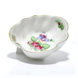 Herend Hand-Painted Porcelain Floral Trinket Dish with Gold Rim Hand Painted