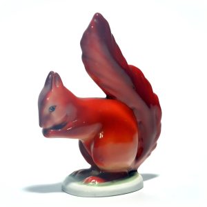 Hollohaza Porcelain Animal Figurine Squirrel, Vintage Collectible Figure Hand Painted, Ceramic Sculpture