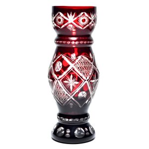 Large Red Crystal Vase, Bohemian Cut Glass, Handcrafted Vintage Decorative Piece, Elegant Statement Centerpiece for Home or Event Display