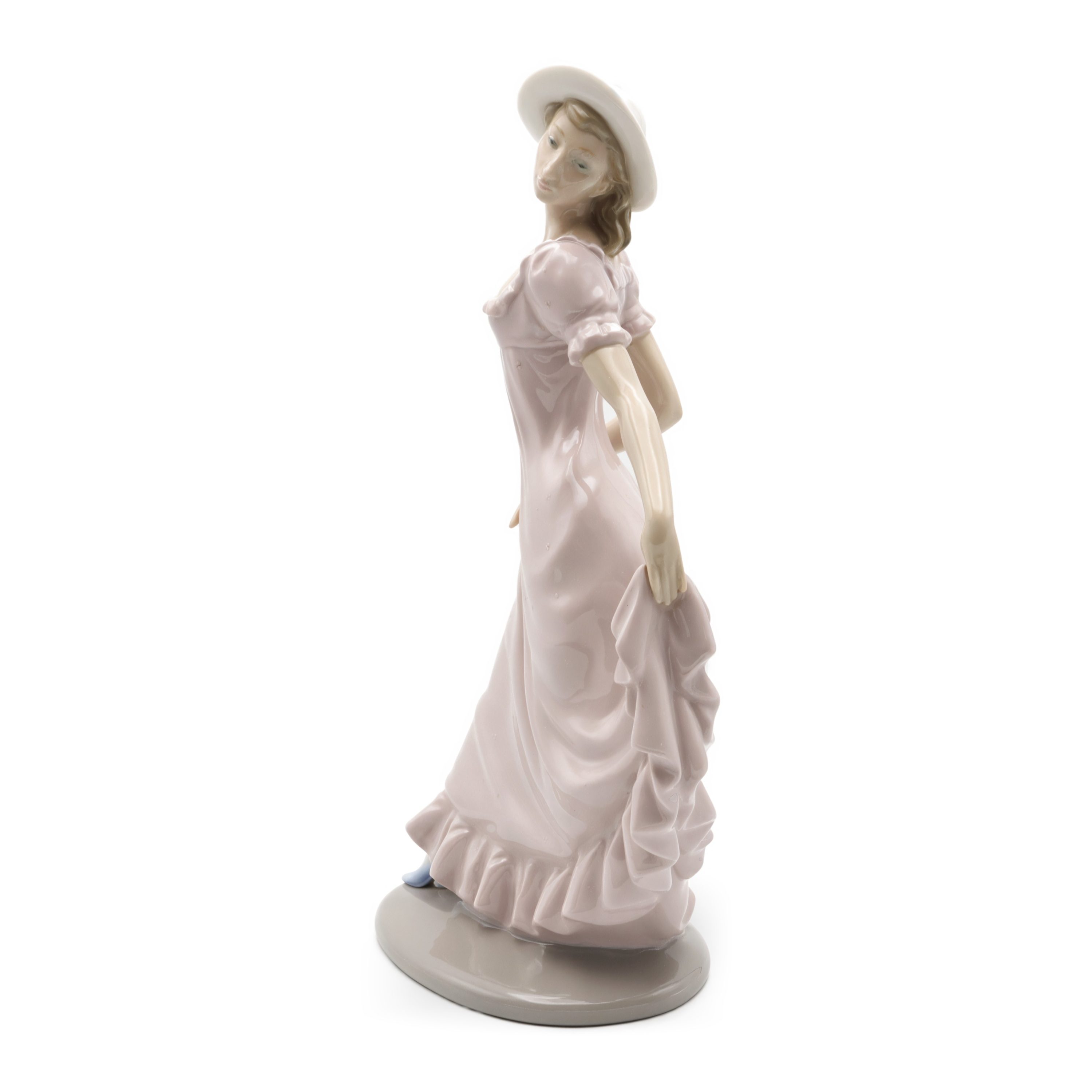 Lladró NAO Figurine Pink Dress Lady In Hat, Elegant Woman In Skirt, Falda Recogida Porcelain Hand Painted