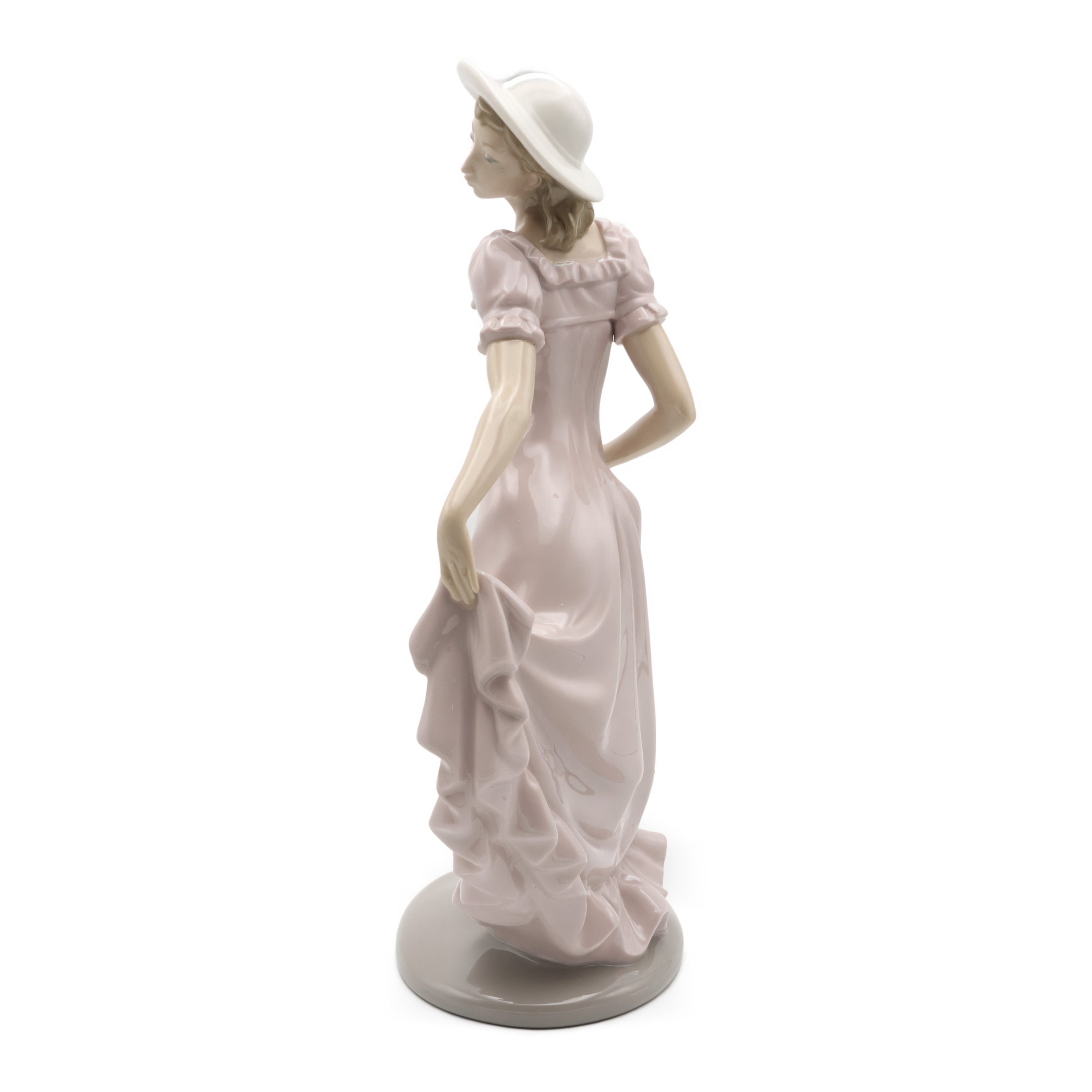 Lladró NAO Figurine Pink Dress Lady In Hat, Elegant Woman In Skirt, Falda Recogida Porcelain Hand Painted