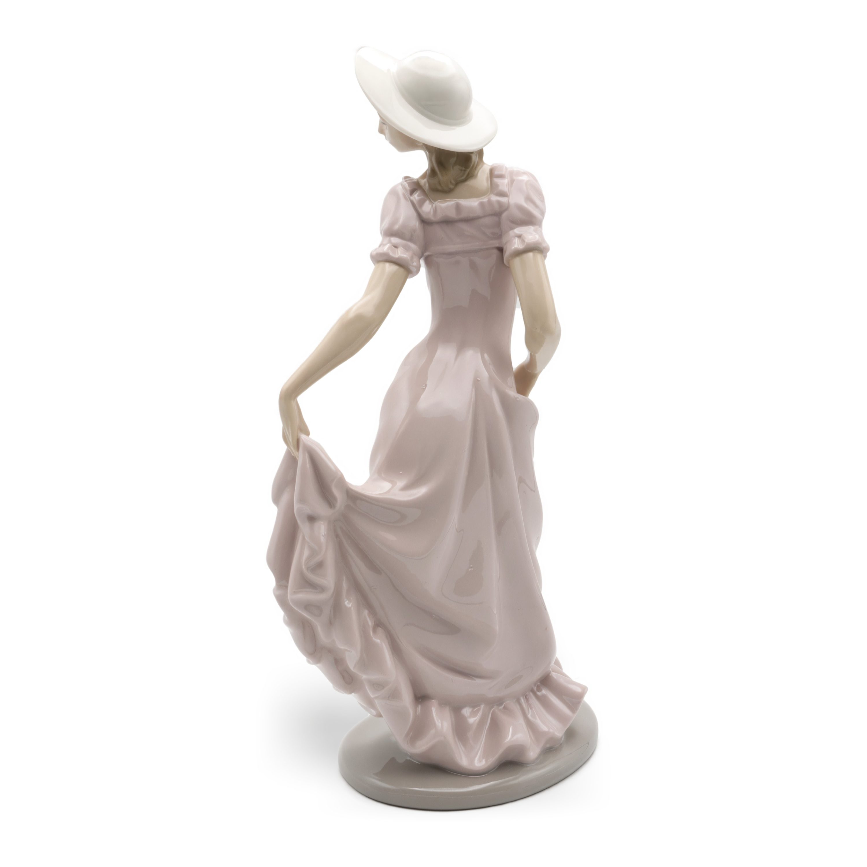 Lladró NAO Figurine Pink Dress Lady In Hat, Elegant Woman In Skirt, Falda Recogida Porcelain Hand Painted