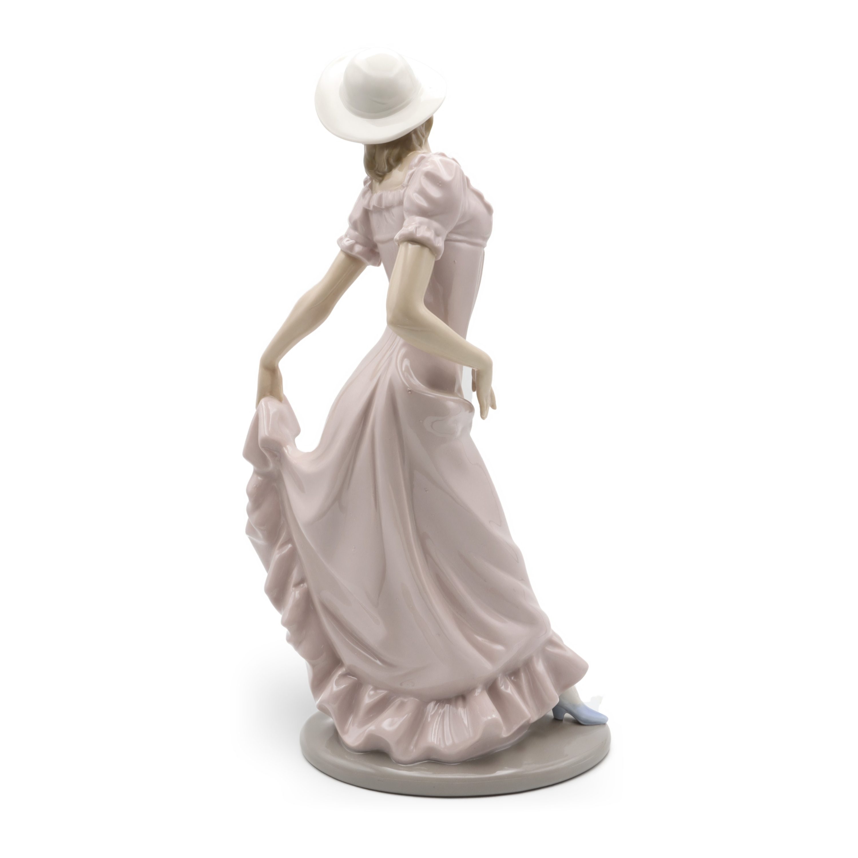 Lladró NAO Figurine Pink Dress Lady In Hat, Elegant Woman In Skirt, Falda Recogida Porcelain Hand Painted