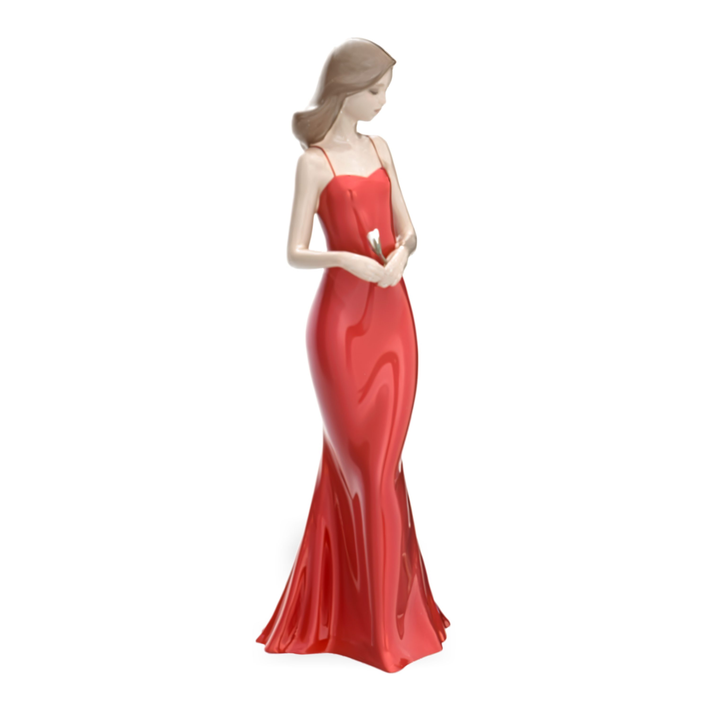 Lladro Porcelain Figurine NAO The Elegance of A Rose, Elegant Woman In Red Dress Collectible Spanish Porcelain Hand Painted, Vintage Ceramic Sculpture