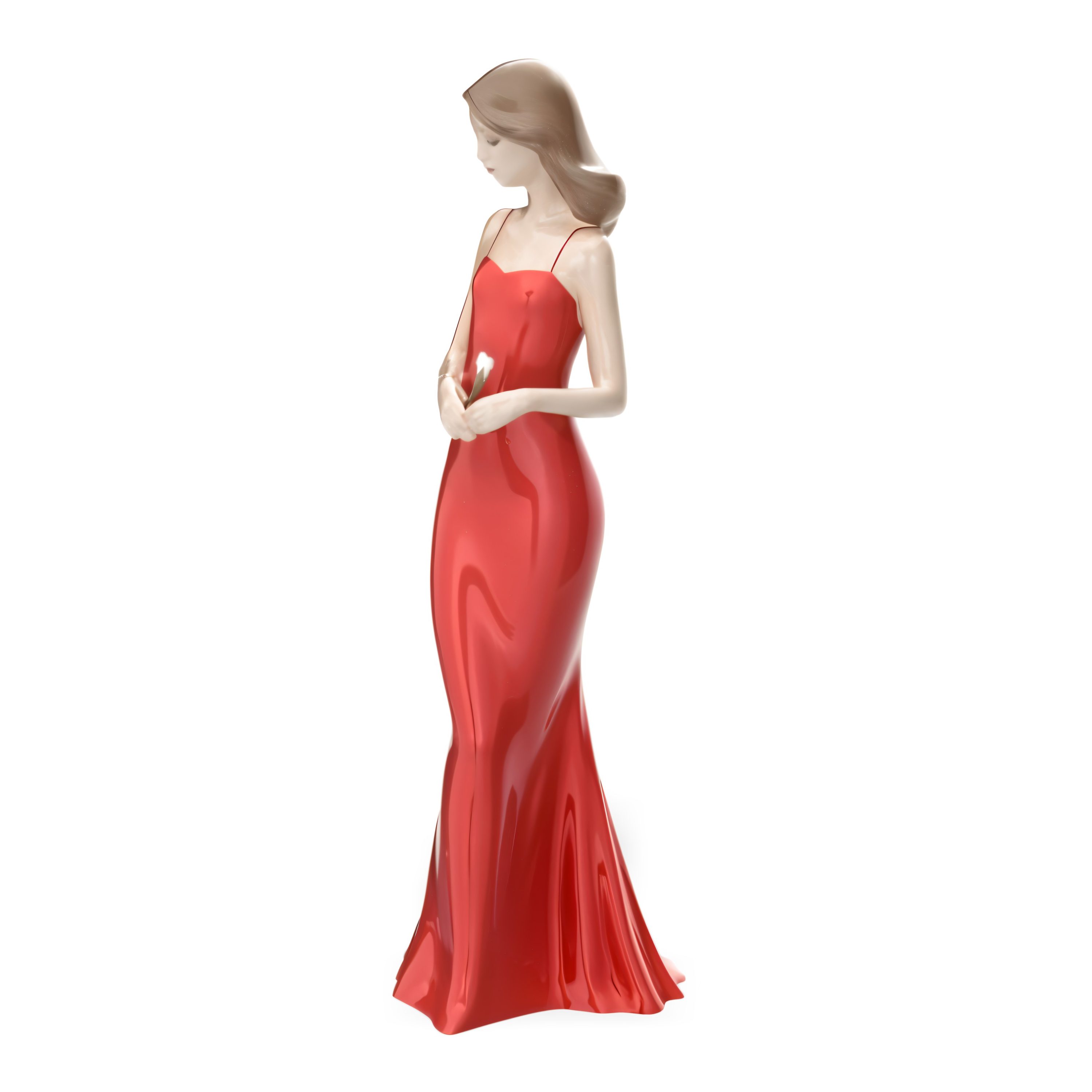 Lladro Porcelain Figurine NAO The Elegance of A Rose, Elegant Woman In Red Dress Collectible Spanish Porcelain Hand Painted, Vintage Ceramic Sculpture