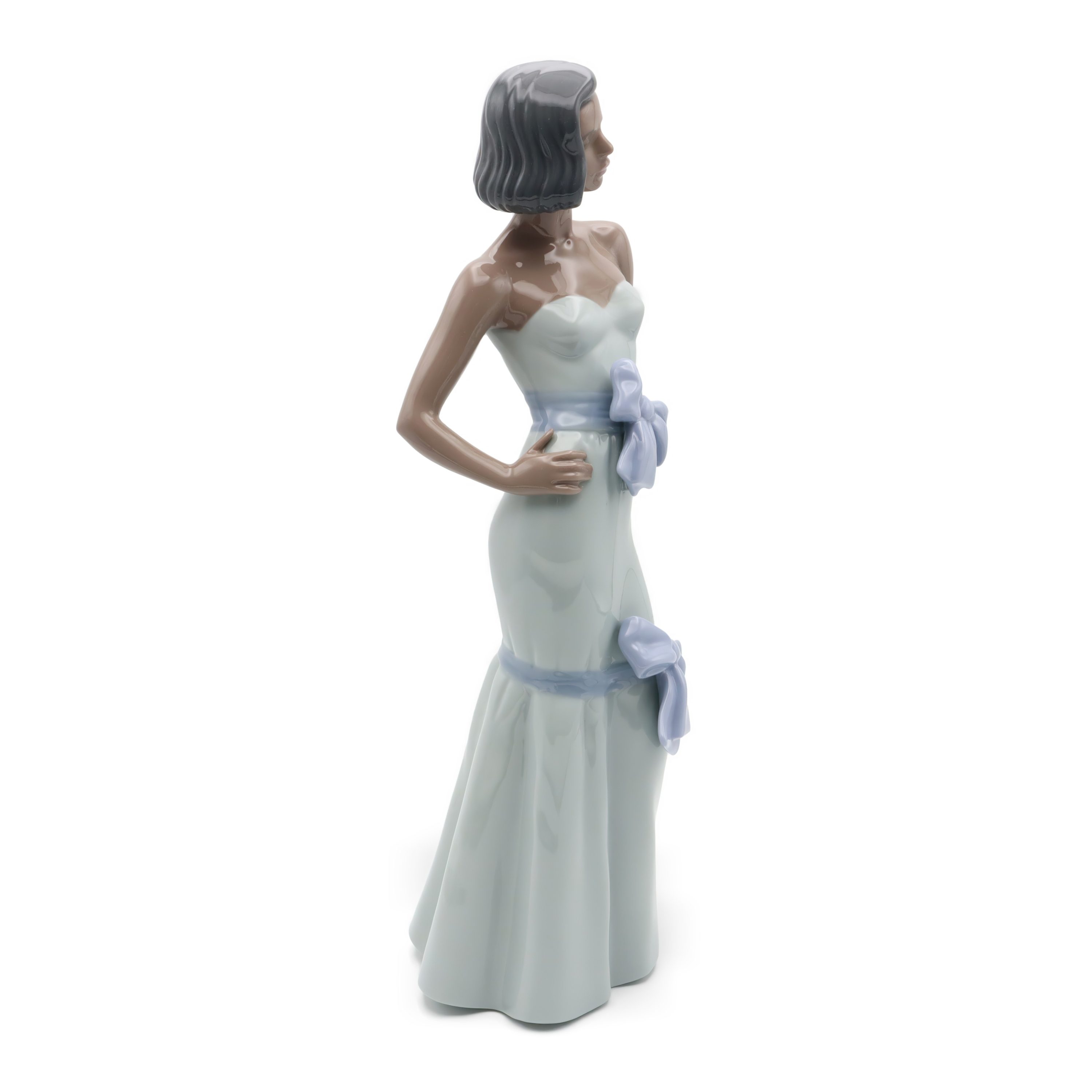 NAO Lladro Daisa Figurine, Dark Lady In Blue, Porcelain Figurine, Elegant Woman Hand Painted