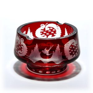 Red Crystal Glass Ash Tray, Bohemian Cut Glass, Very Rare