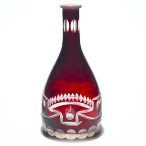 Red Bohemian Vase, Narrow Neck, Cut Crystal Bohemian Vintage Vase