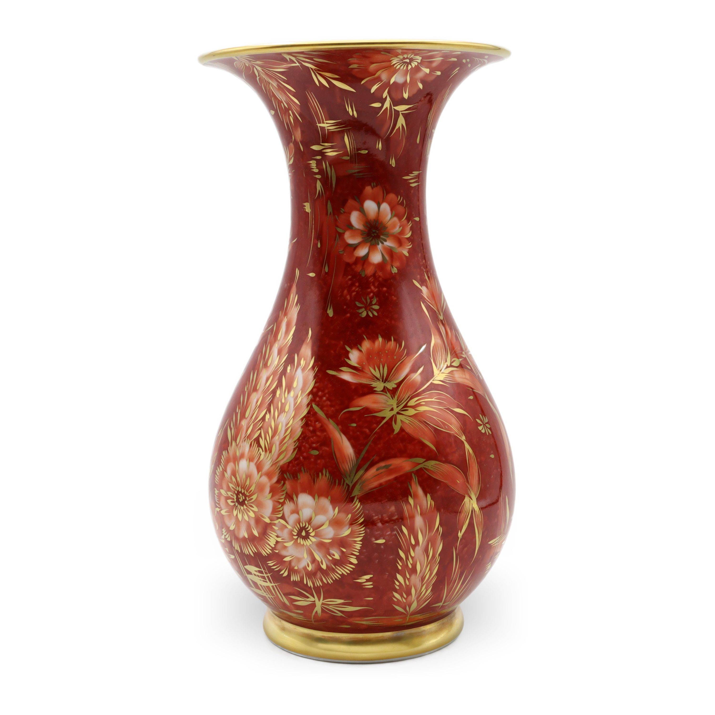 Rosenthal Magic Garden Vintage Porcelain Vase, Red Floral Pattern, Art Nouveau, Gold Rims Hand Painted