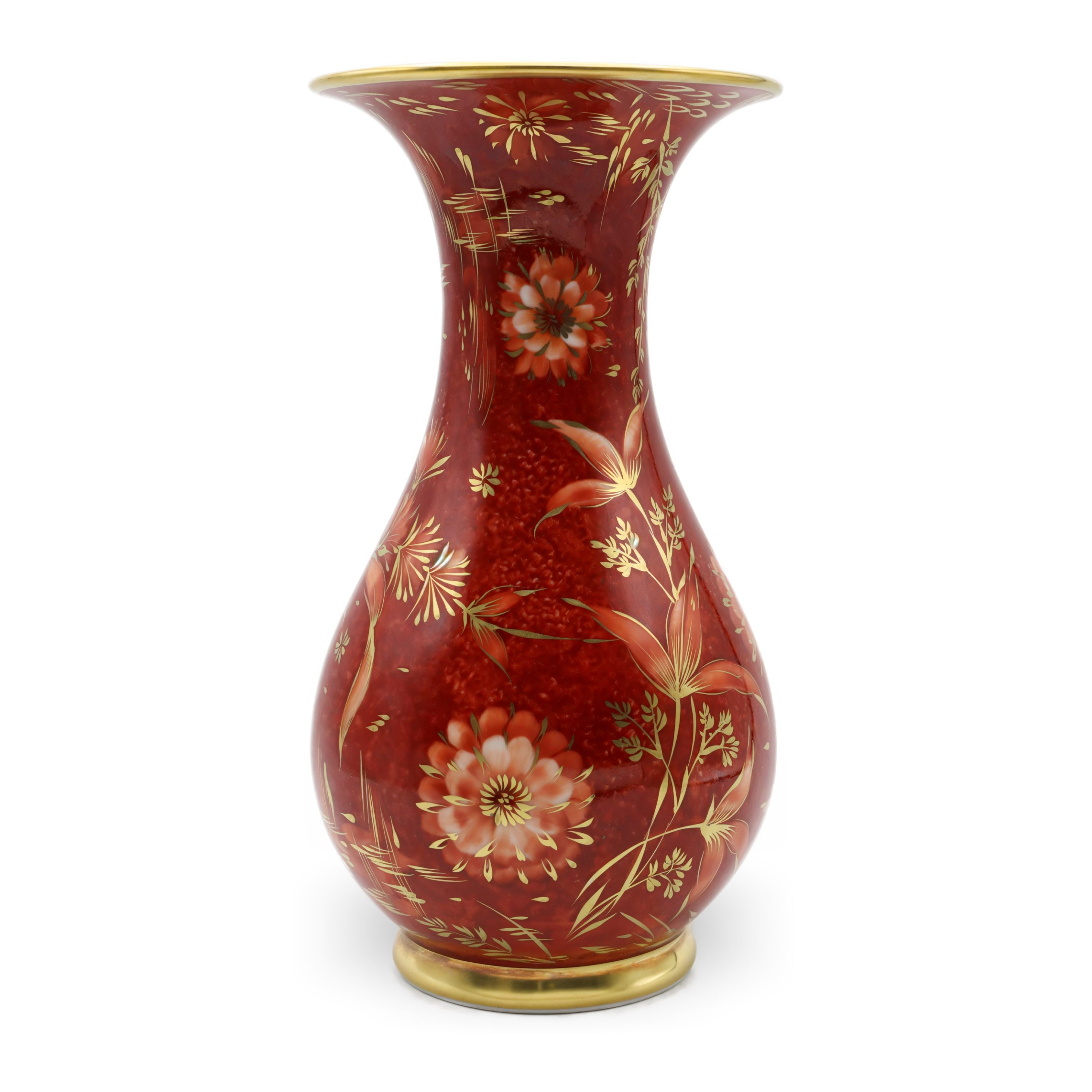 Rosenthal Magic Garden Vintage Porcelain Vase, Red Floral Pattern, Art Nouveau, Gold Rims Hand Painted