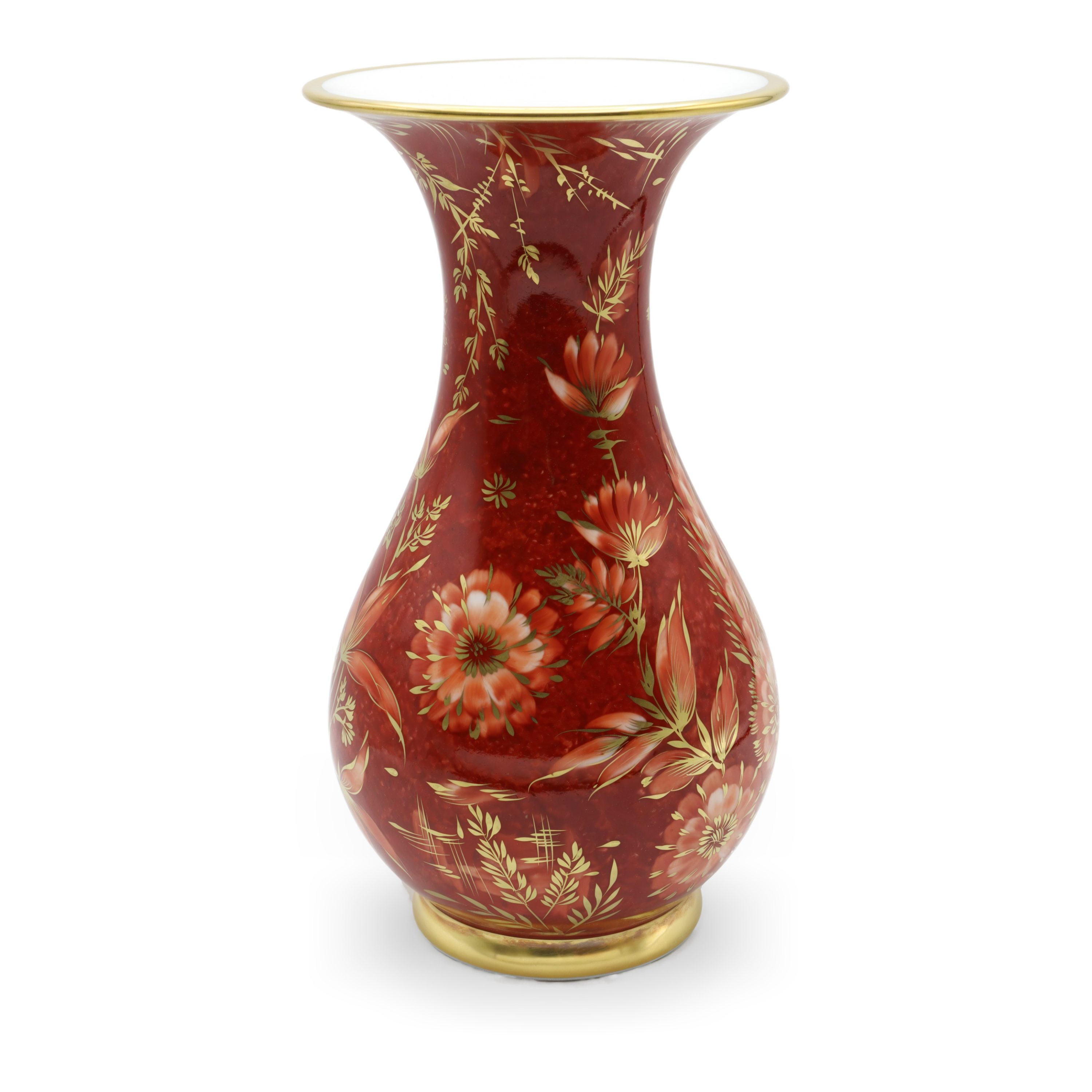 Rosenthal Magic Garden Vintage Porcelain Vase, Red Floral Pattern, Art Nouveau, Gold Rims Hand Painted