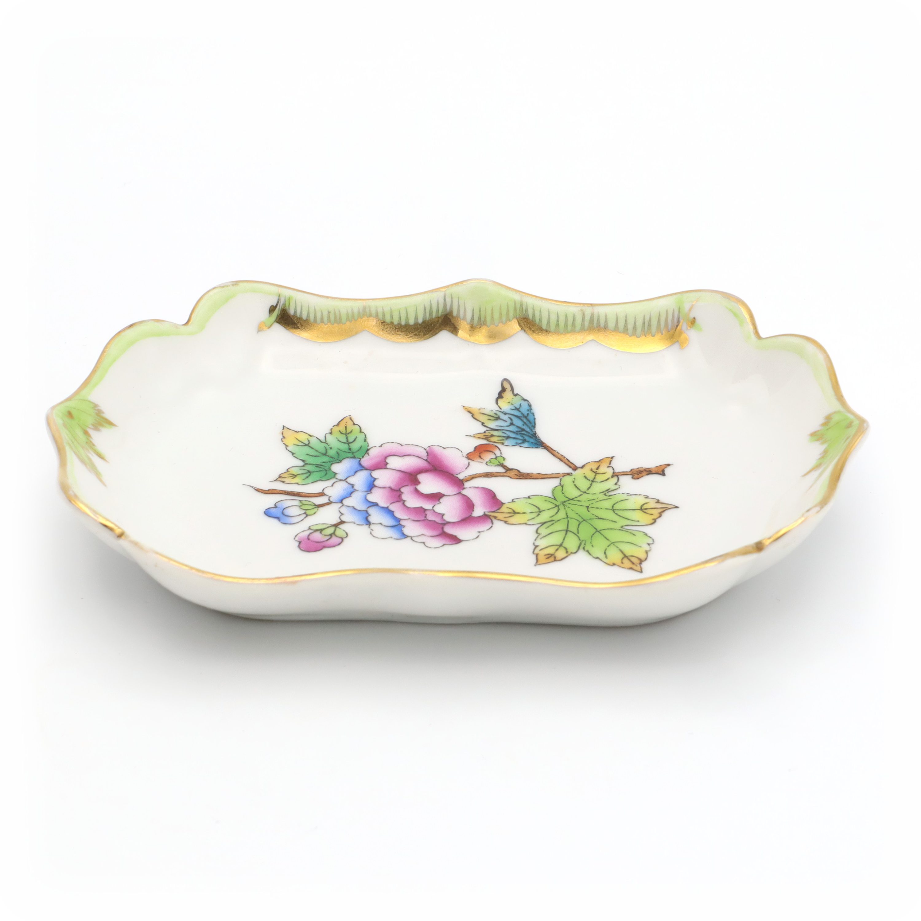 Herend Queen Victoria Trinket Tray, Jewelry Dish, Pin Tray, Vintage Porcelain Treasure Dish Hand Painted