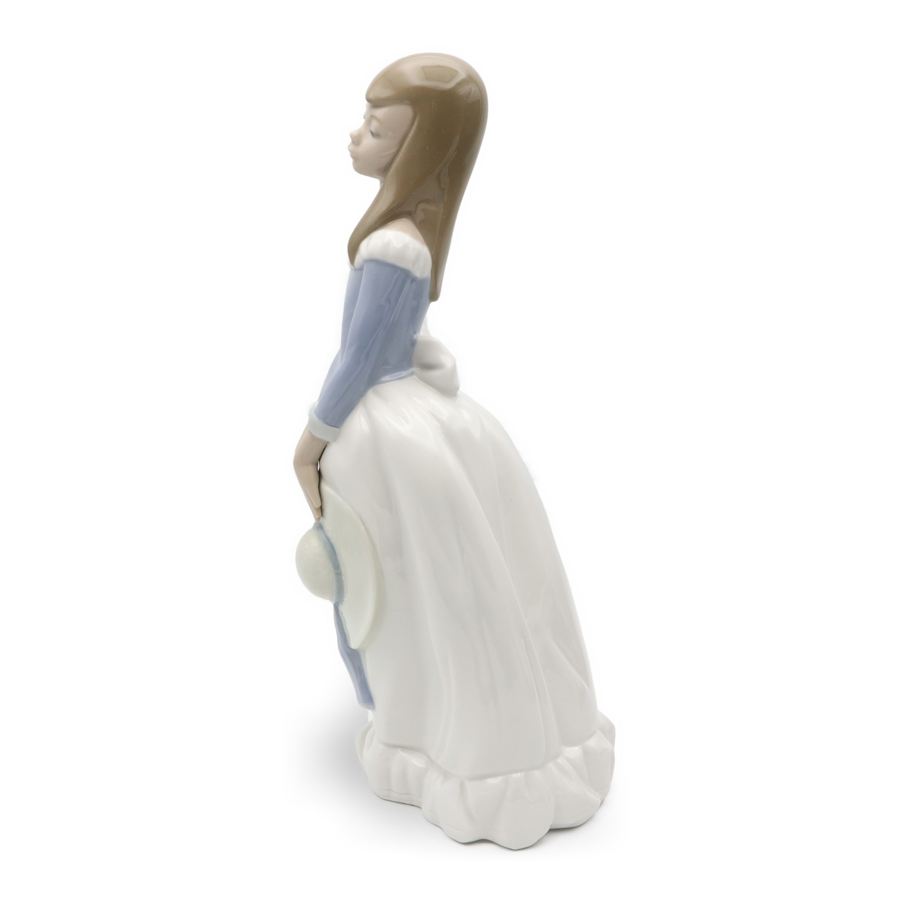 Lladro Figurine Girl Holding A Hat In Long Blue Bress, 1982, Retired Rare Find Miguel Requena NAO Figurine, Elegant Woman Porcelain Hand Painted