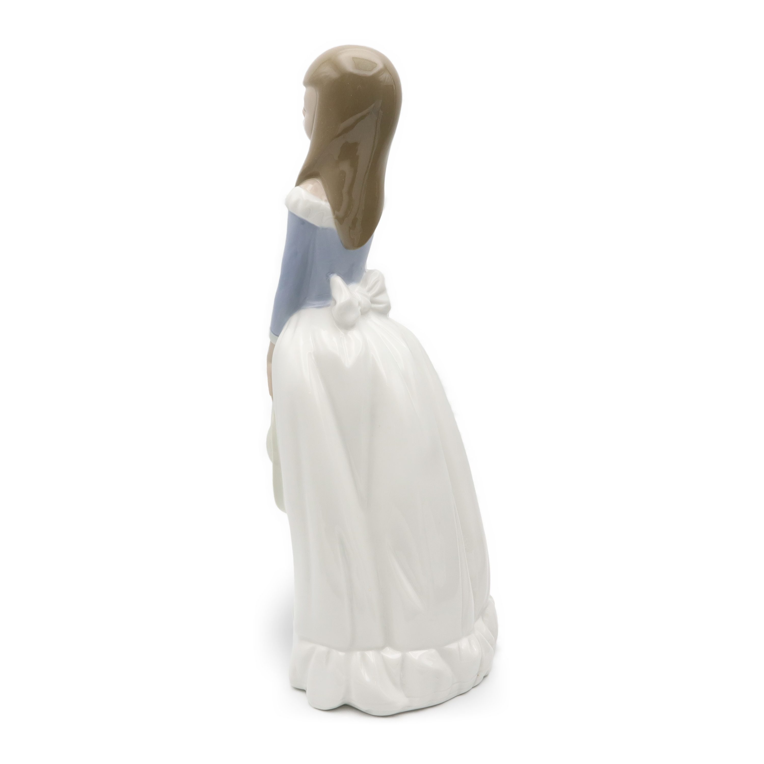 Lladro Figurine Girl Holding A Hat In Long Blue Bress, 1982, Retired Rare Find Miguel Requena NAO Figurine, Elegant Woman Porcelain Hand Painted