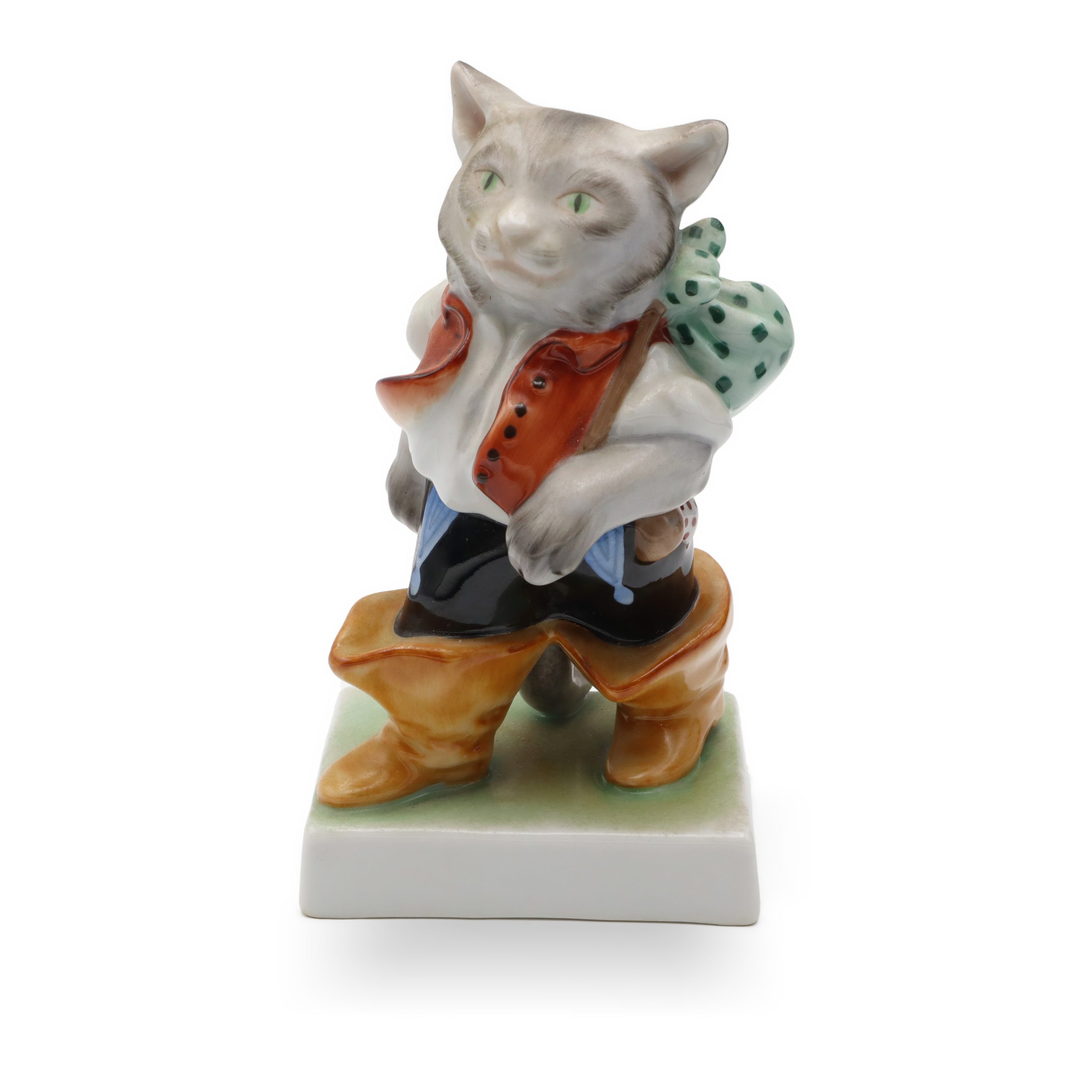 Puss In Boots Herend Porcelain Figurine, Cat Sculpture, Cat Collectible, Vintage Herend Cat Statue Hand Painted, Ceramic