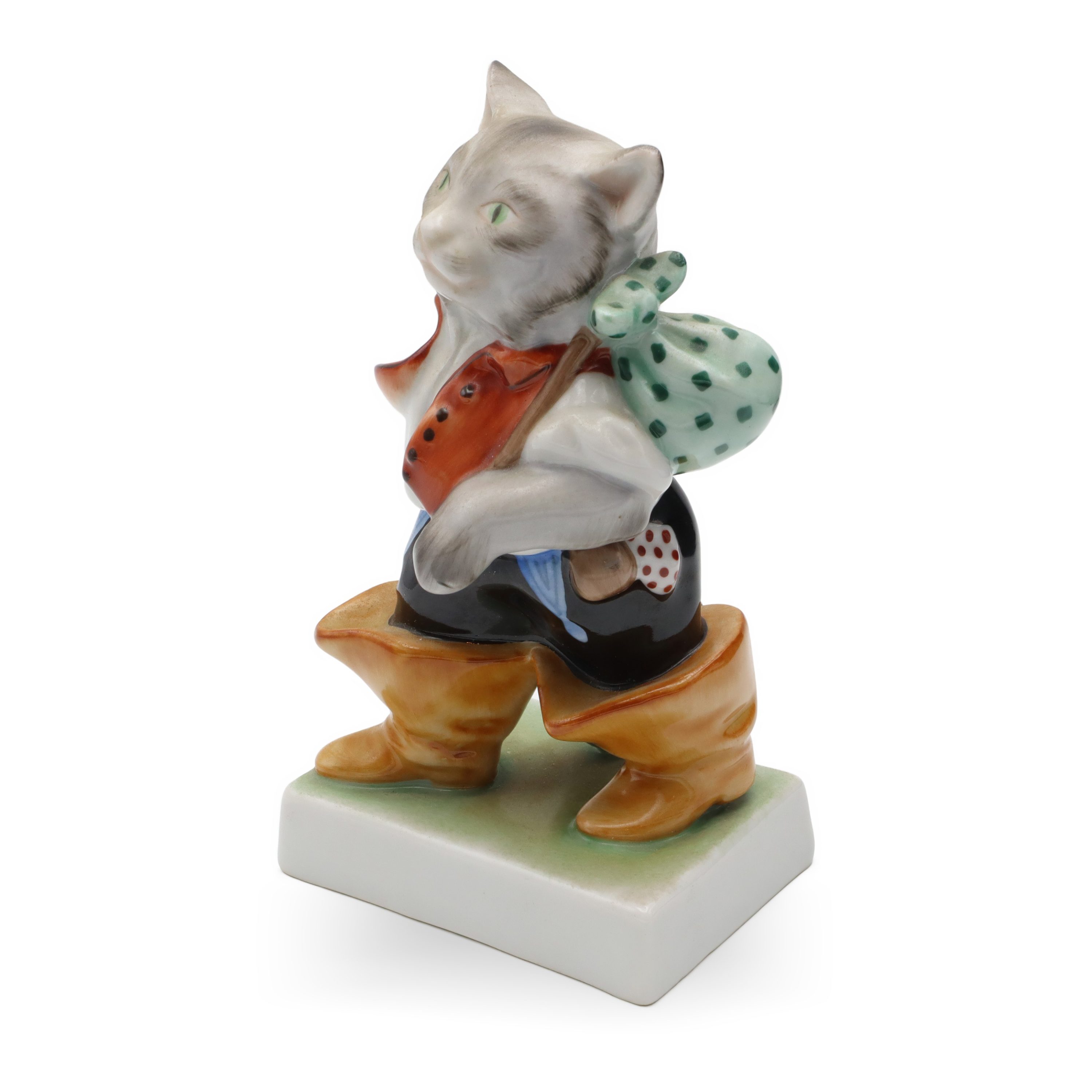 Puss In Boots Herend Porcelain Figurine, Cat Sculpture, Cat Collectible, Vintage Herend Cat Statue Hand Painted, Ceramic