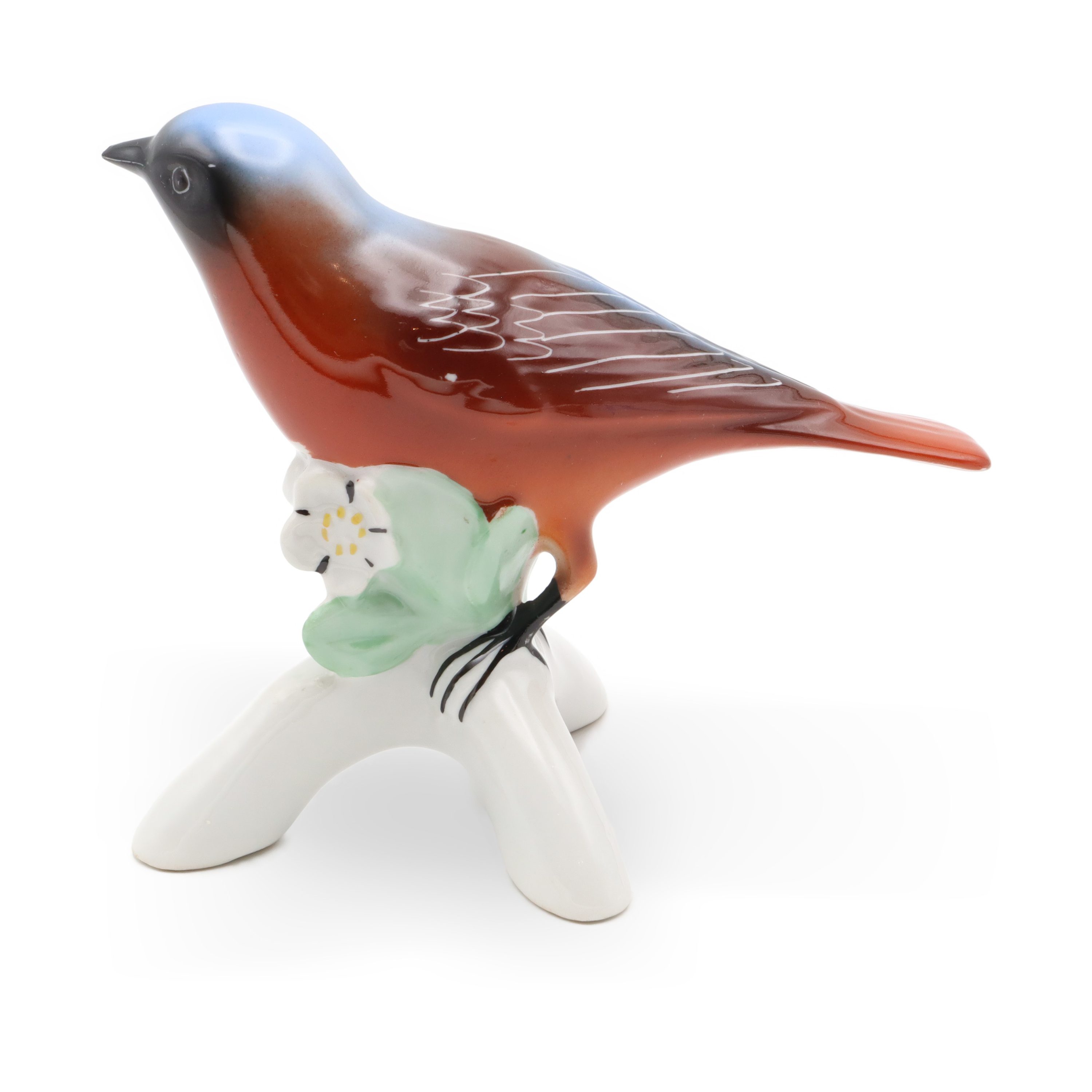 Red Bird Porcelain Figurine, Bird Art, Bohemia Porcelain, Rare Vintage Collectible Hand Painted, Ceramic Sculpture