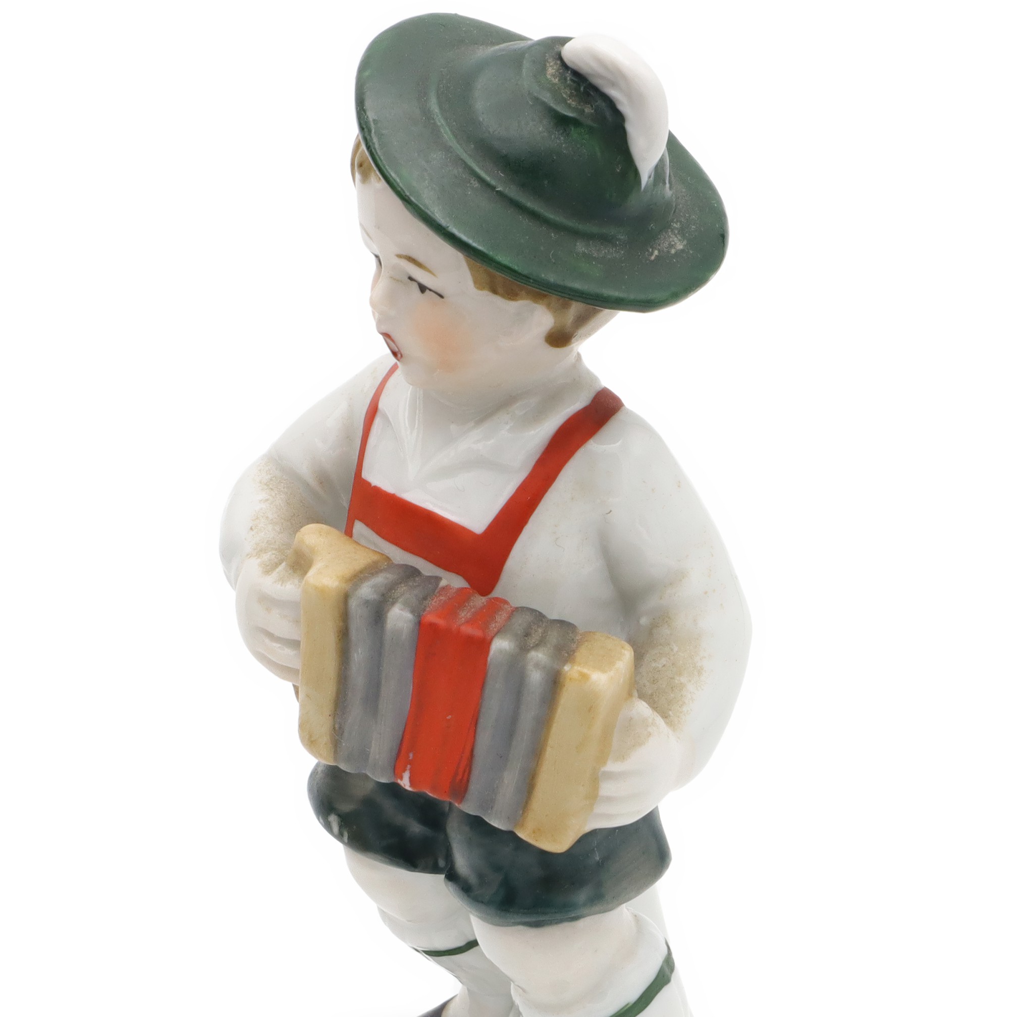Vintage Boy Playing Accordion, Hand Painted Bavaria Porcelain, Ceramic Collectible Figurine