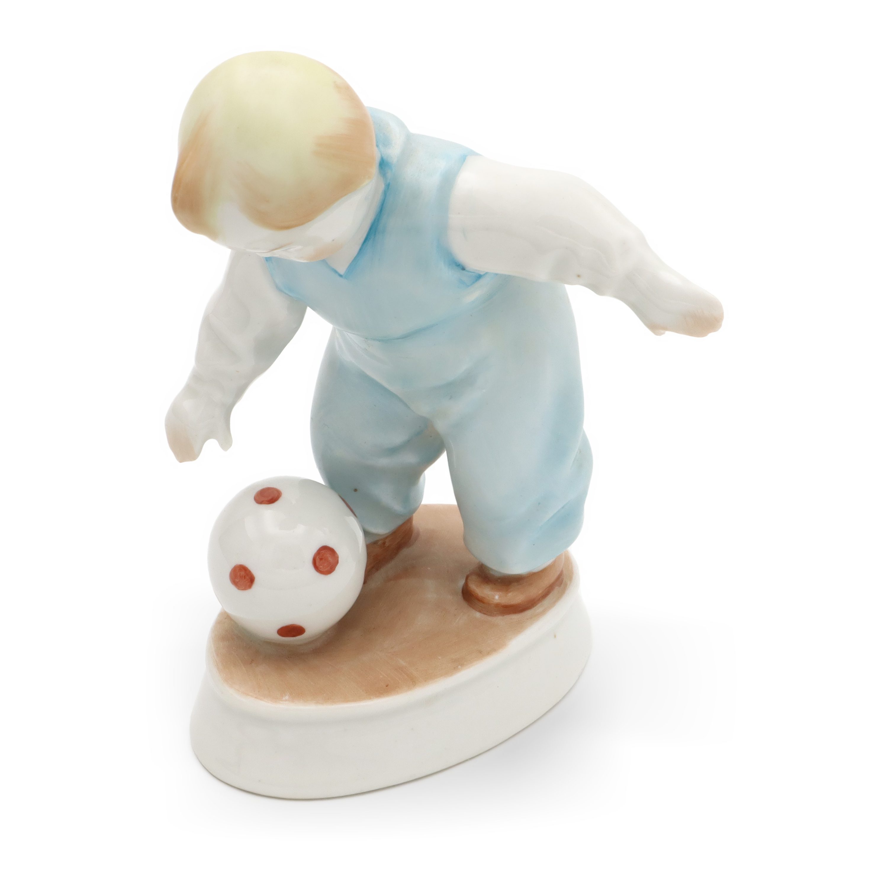 Vintage Zsolnay Porcelain Figurine, Little Child With Football By Andras Sinko, Rare Handpainted 1960s Hungary Hand Painted, Ceramic Collectible Sculpture