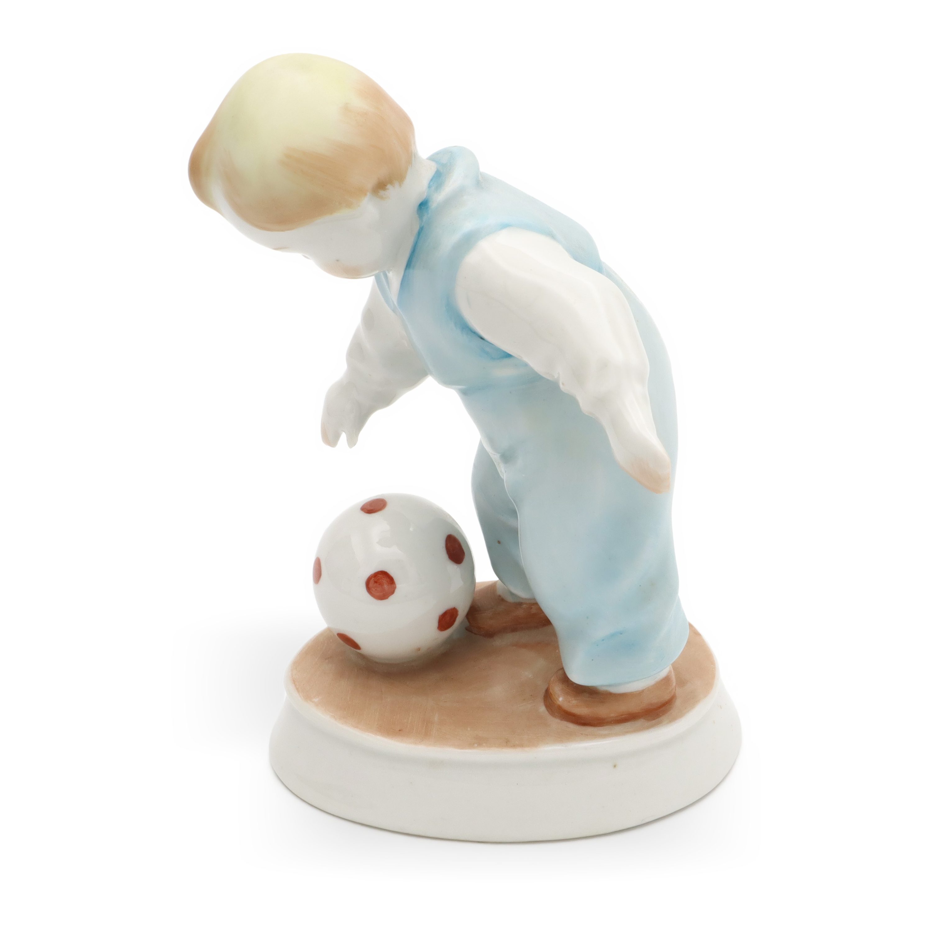 Vintage Zsolnay Porcelain Figurine, Little Child With Football By Andras Sinko, Rare Handpainted 1960s Hungary Hand Painted, Ceramic Collectible Sculpture