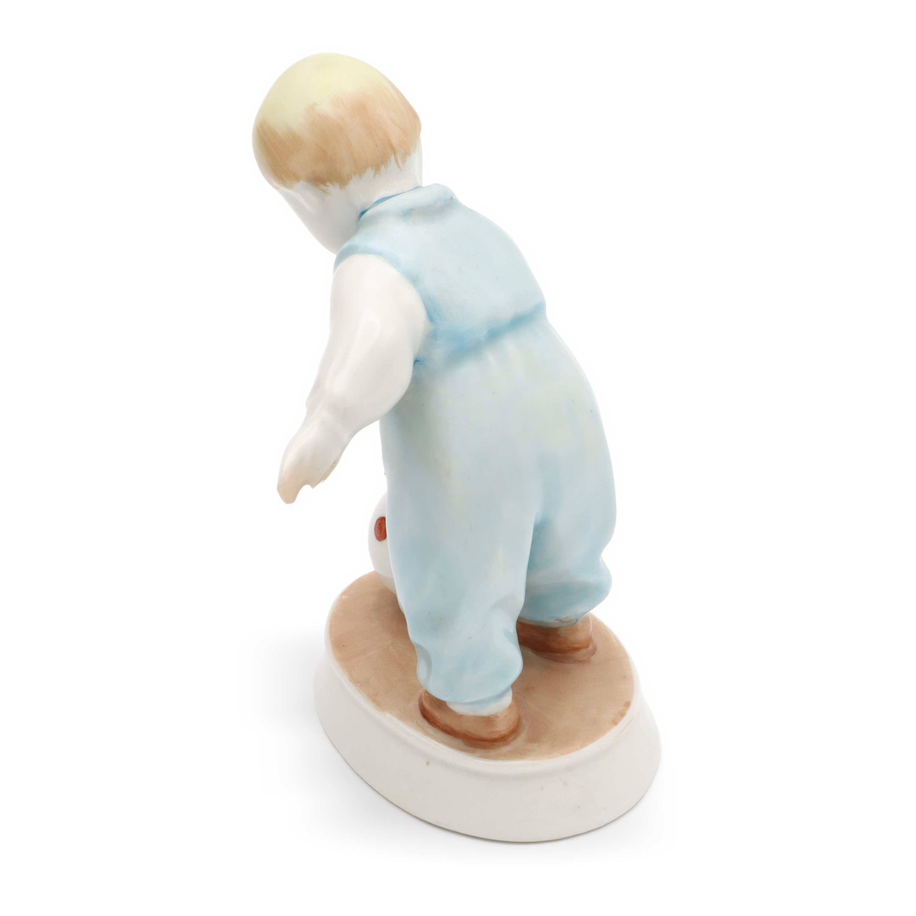 Vintage Zsolnay Porcelain Figurine, Little Child With Football By Andras Sinko, Rare Handpainted 1960s Hungary Hand Painted, Ceramic Collectible Sculpture