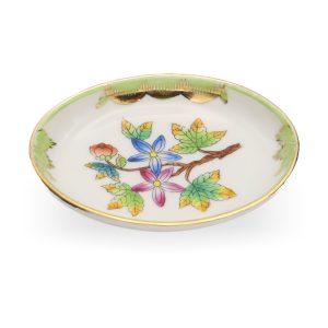 Antique Herend Queen Victoria Trinket Tray, Jewelry Bowl, Hand Painted Porcelain Mini Tray, With Vibrant Motifs And Gold Accents