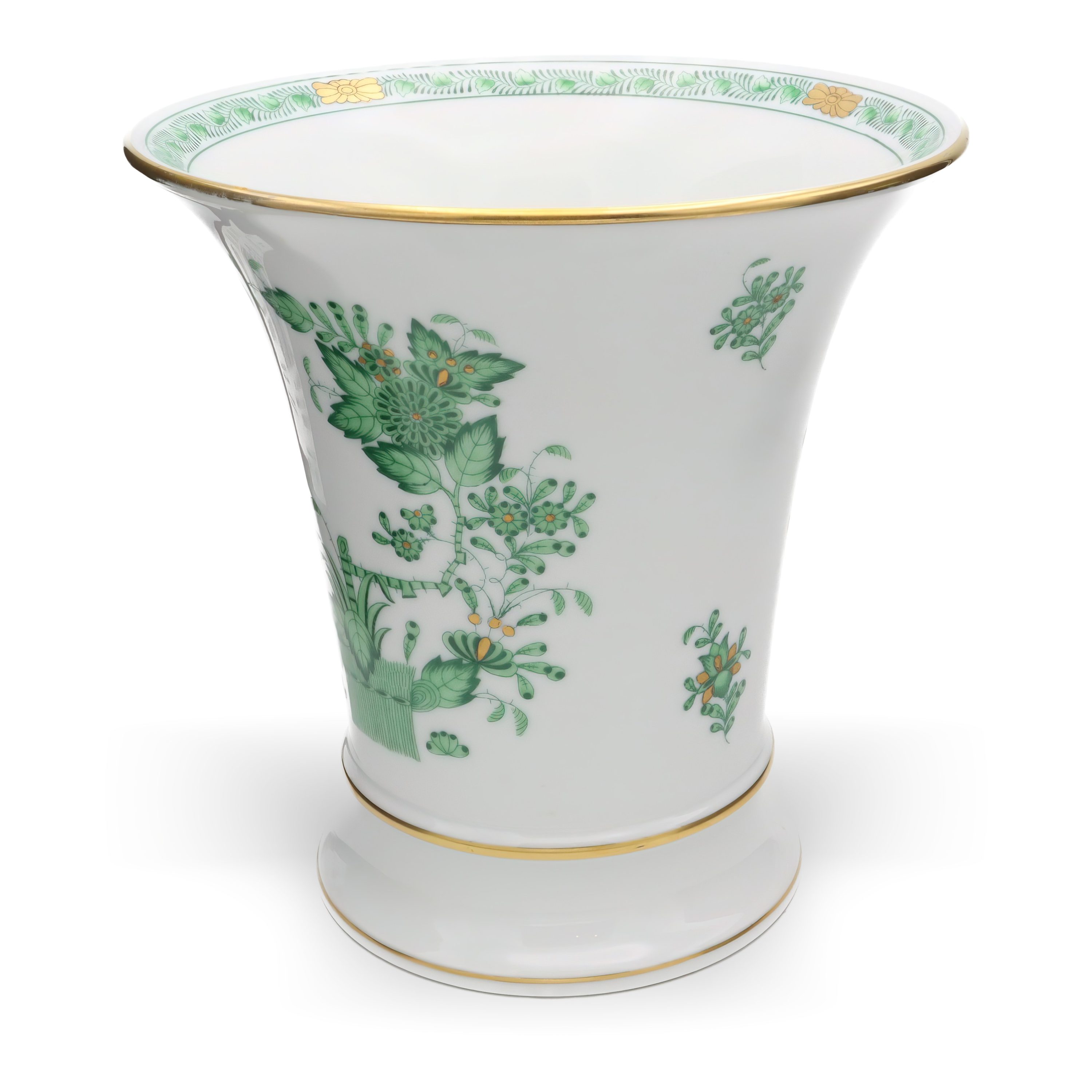 Herend Chinese Bouquet Urn Vase, Hand-painted Green Apponyi Vase, Vintage Porcelain Decor Display