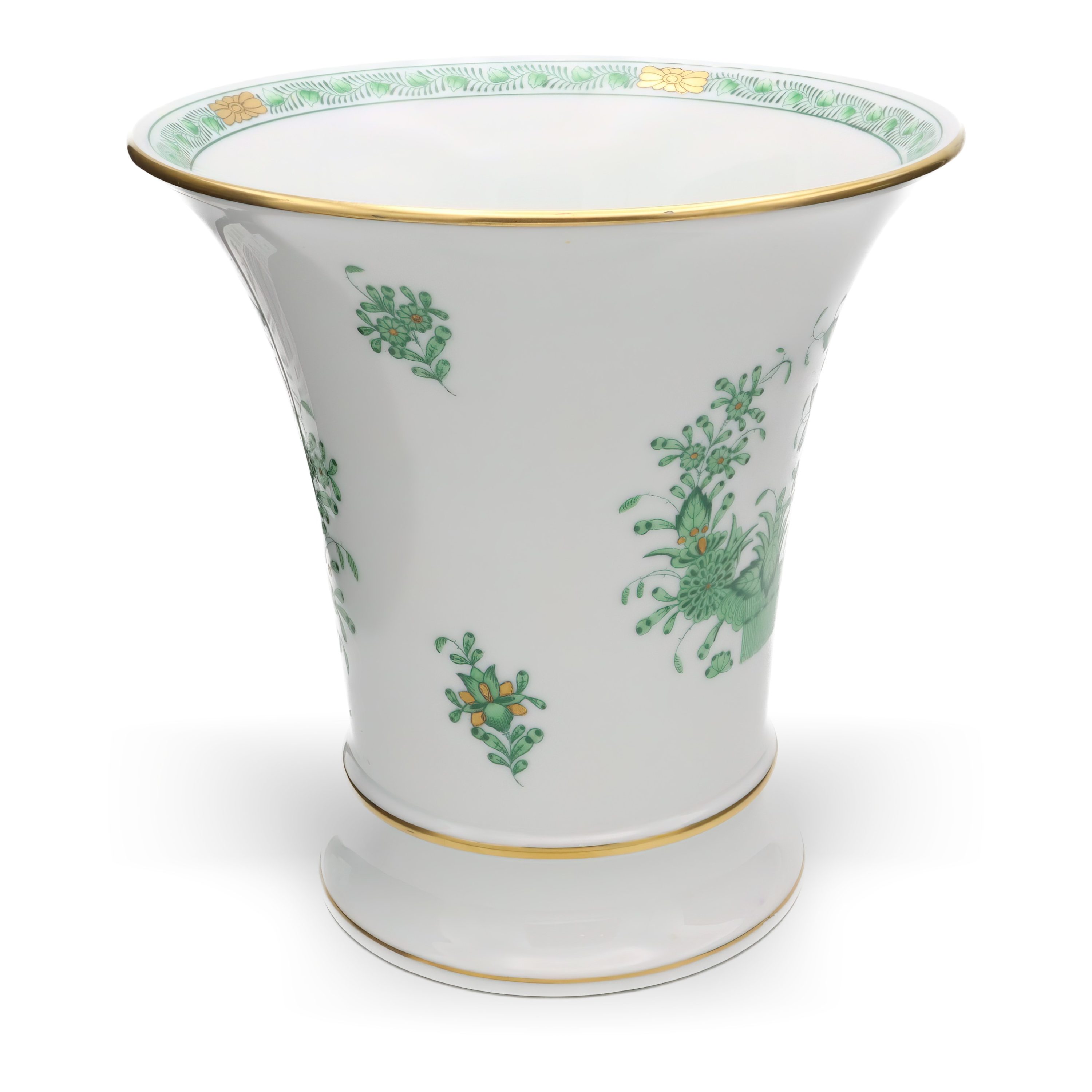 Herend Chinese Bouquet Urn Vase, Hand-painted Green Apponyi Vase, Vintage Porcelain Decor Display