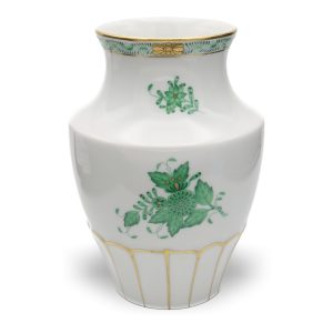 Herend Porcelain Green Chinese Bouquet Vase, Vintage Herend Apponyi Flower Urn Vase, Handcrafted Hungarian Porcelain Home Decor