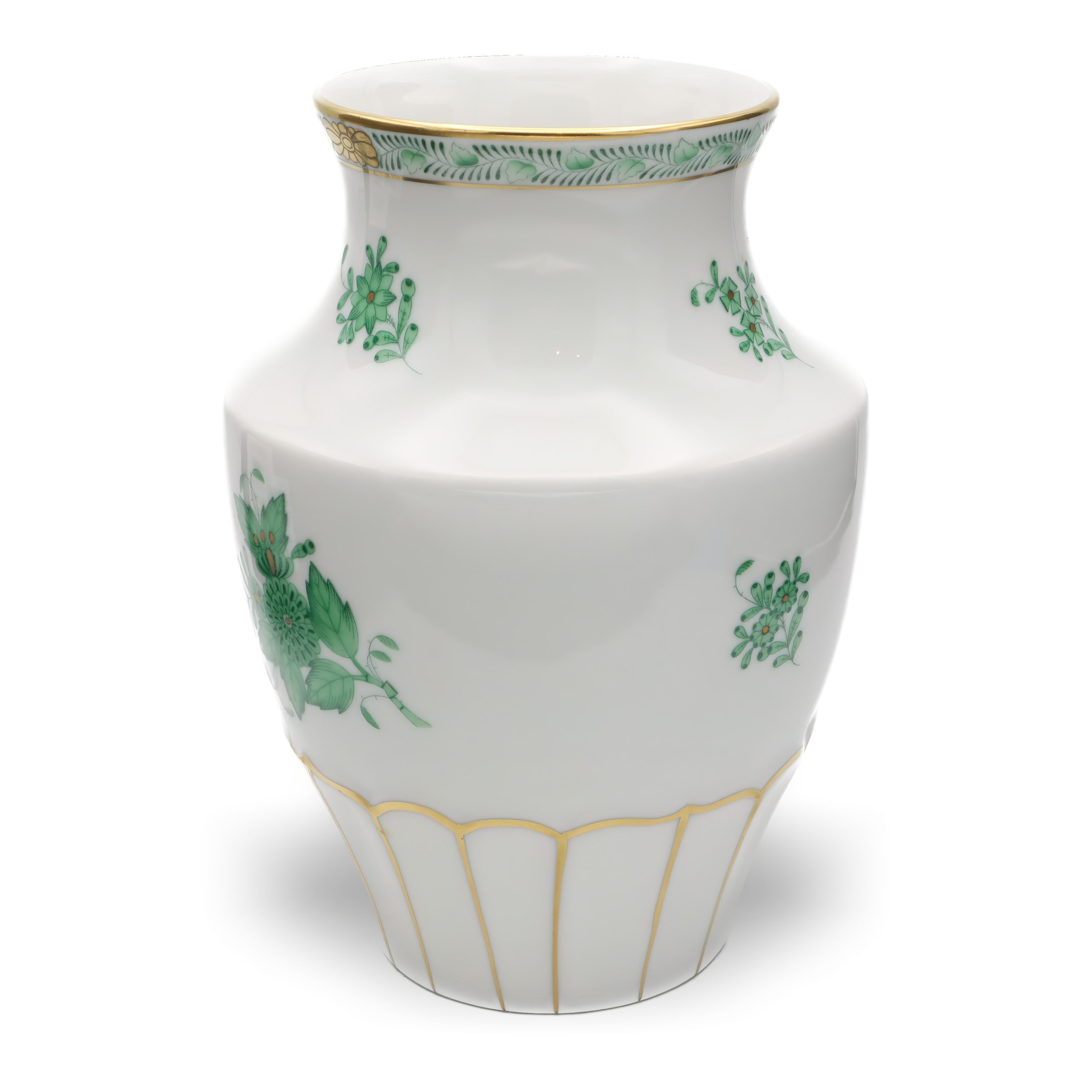 Herend Porcelain Green Chinese Bouquet Vase, Vintage Herend Apponyi Flower Urn Vase, Handcrafted Hungarian Porcelain Home Decor