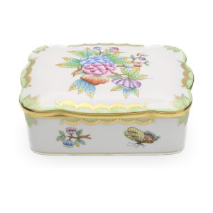 Herend Queen Victoria Large Jewelry Box, Vintage Trinket Box, Hand-painted Bonbonniere, Collectible Porcelain Keepsake Holder.