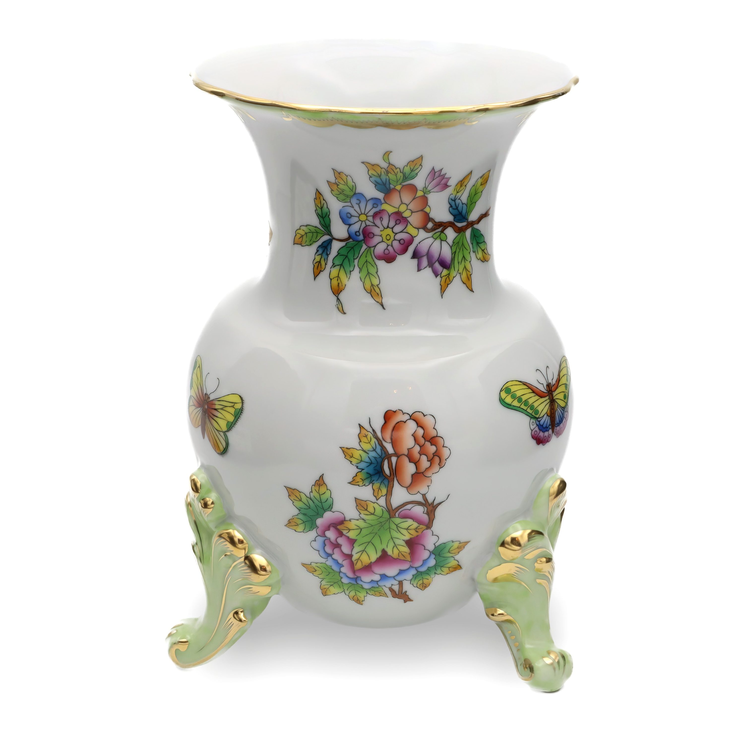 Herend Victoria Footed Vase, Antique Hand-painted Floral Porcelain Centerpiece, Hungarian Vintage Home Decor.
