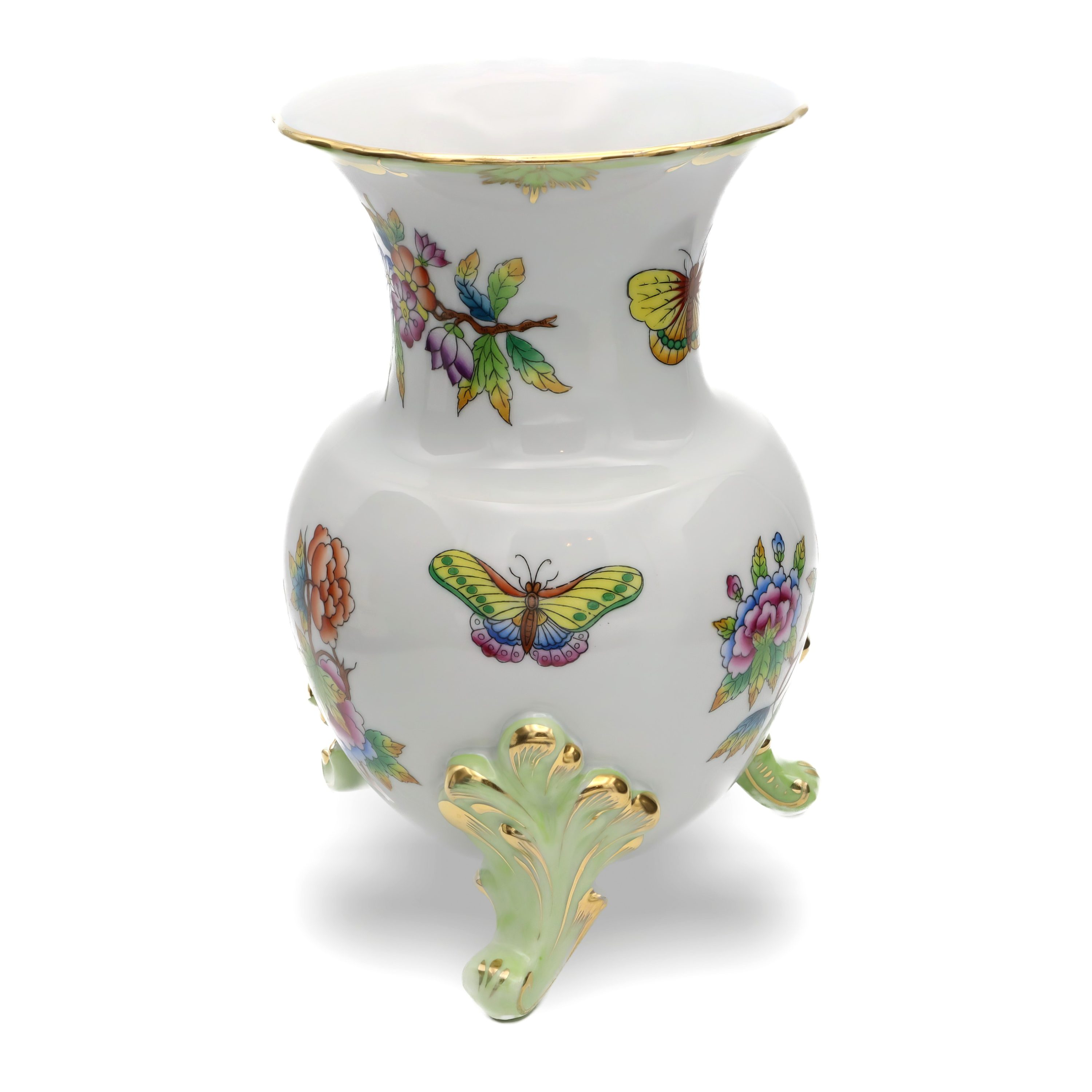 Herend Victoria Footed Vase, Antique Hand-painted Floral Porcelain Centerpiece, Hungarian Vintage Home Decor.